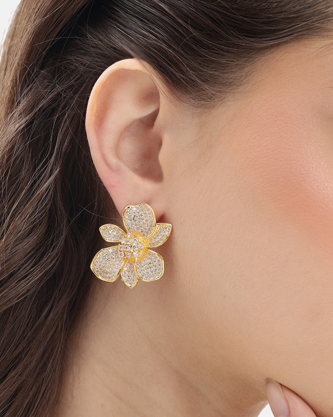 Premium 18kt Gold Plated CZ Floral Bold Stud Earring