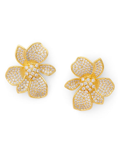 Premium 18kt Gold Plated CZ Floral Bold Stud Earring