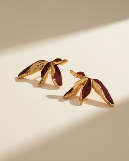 Premium 18kt Gold Plated Red Enamel Contemporary Drop Earring