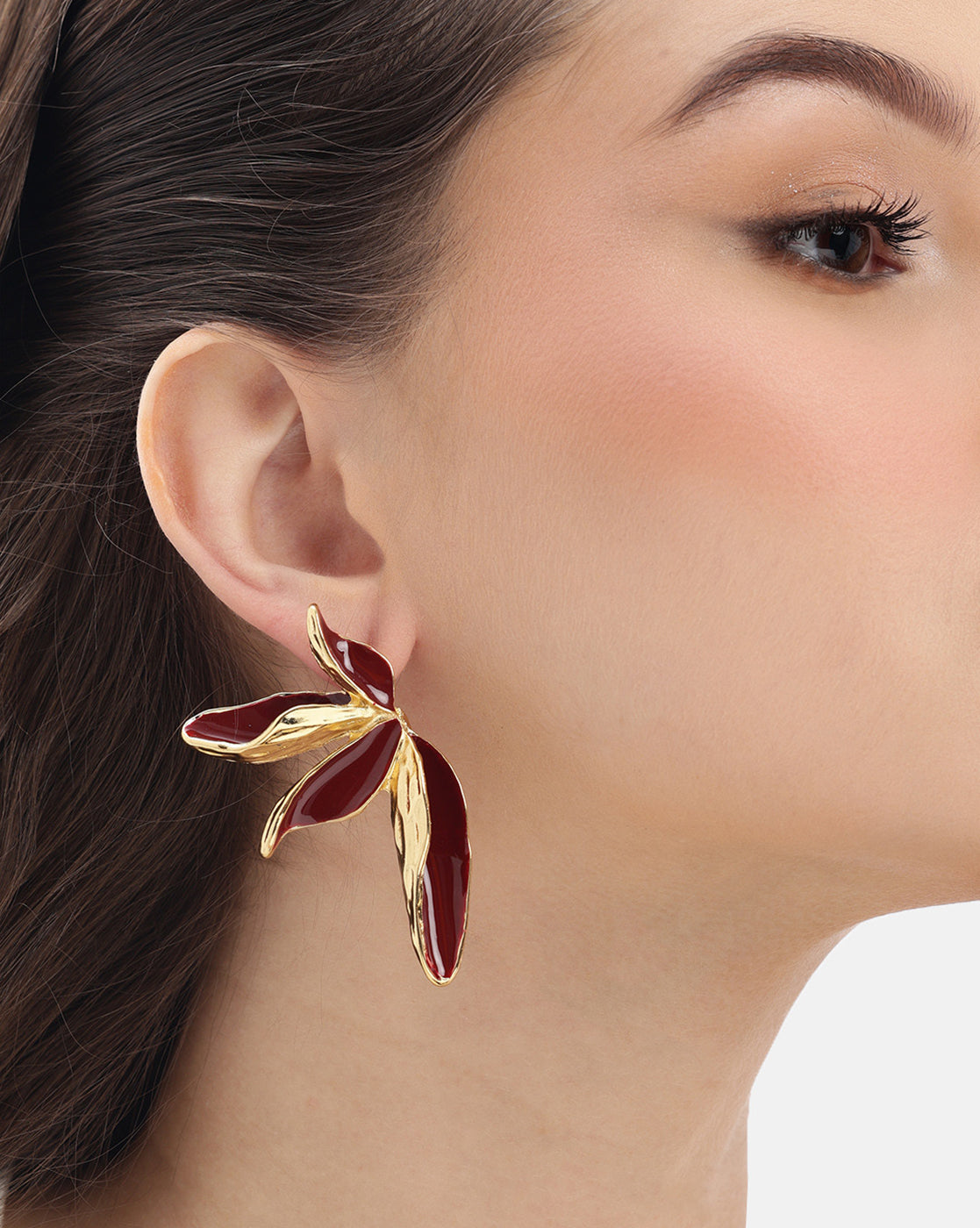 Premium 18kt Gold Plated Red Enamel Contemporary Drop Earring