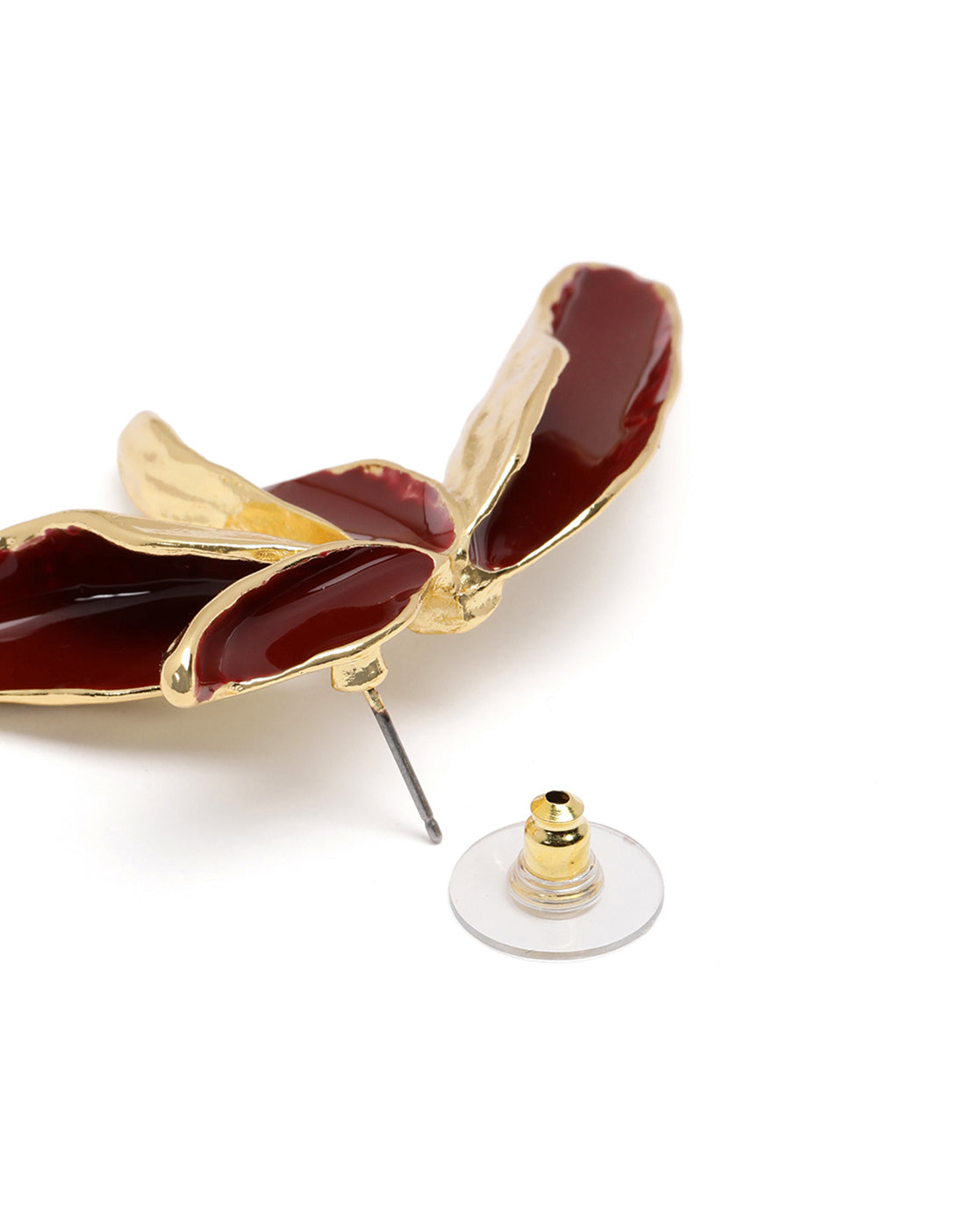 Premium 18kt Gold Plated Red Enamel Contemporary Drop Earring