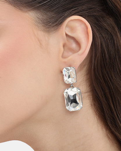 Premium Silver Plated Dangling Crystal Drop Earring