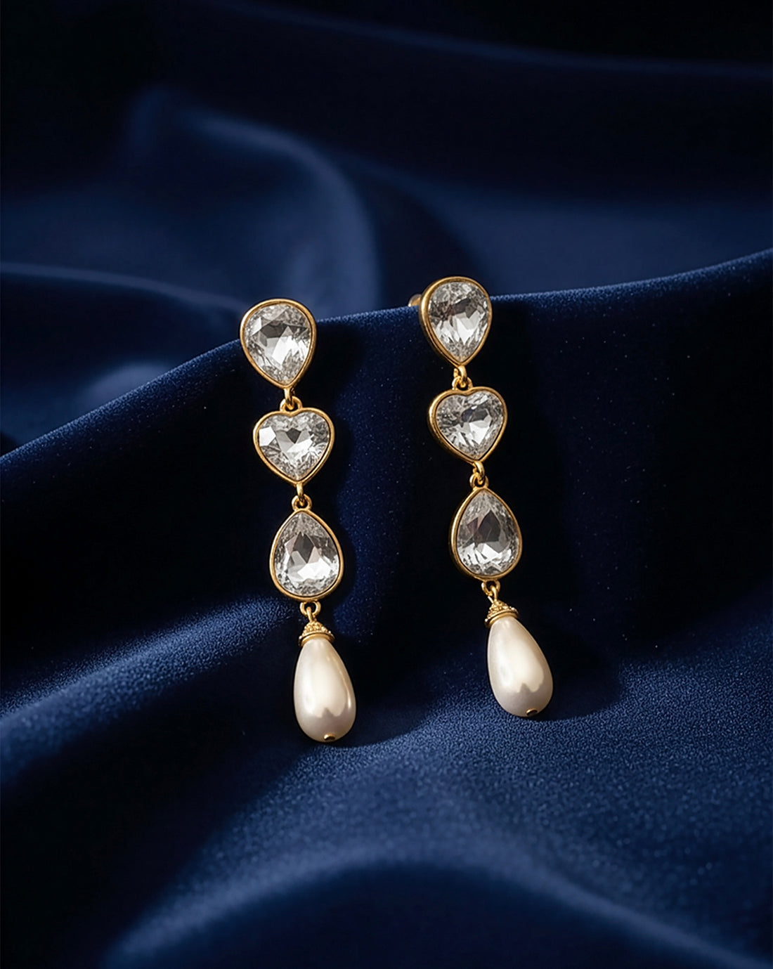 Premium 18kt Gold Plated Crystal and Pearl Drop Earring