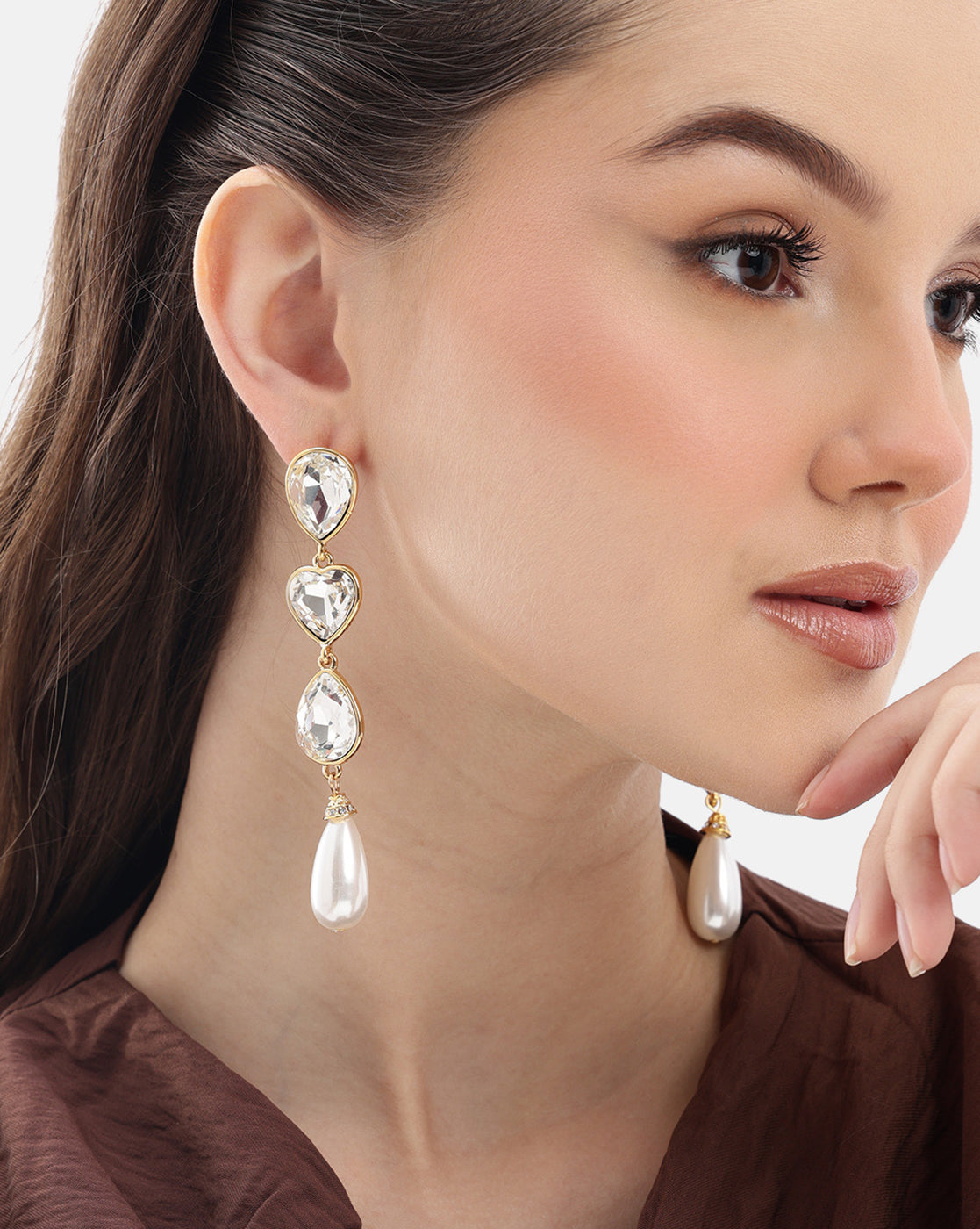 Premium 18kt Gold Plated Crystal and Pearl Drop Earring