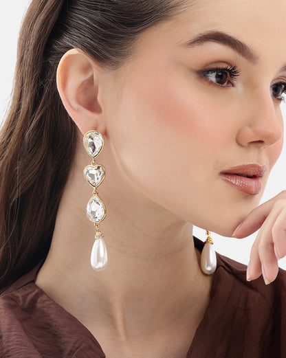 Premium 18kt Gold Plated Crystal and Pearl Drop Earring