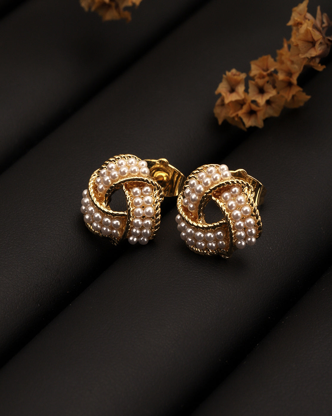 18kt Gold Plated Pearl Love Knot Stud Earring