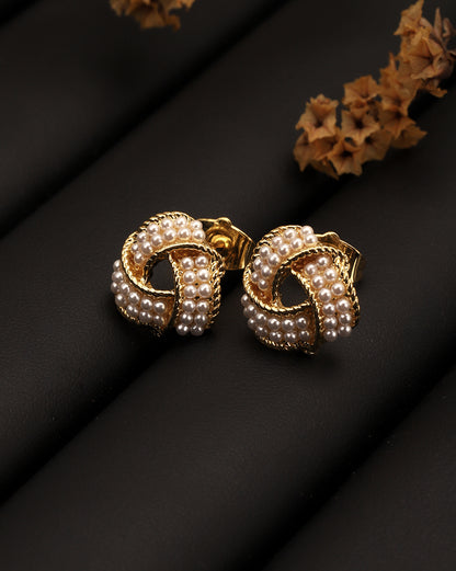 18kt Gold Plated Pearl Love Knot Stud Earring