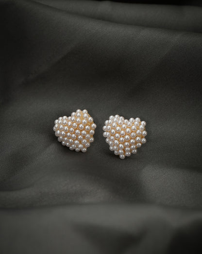 18kt Gold Plated Pearl Heart Stud Earring