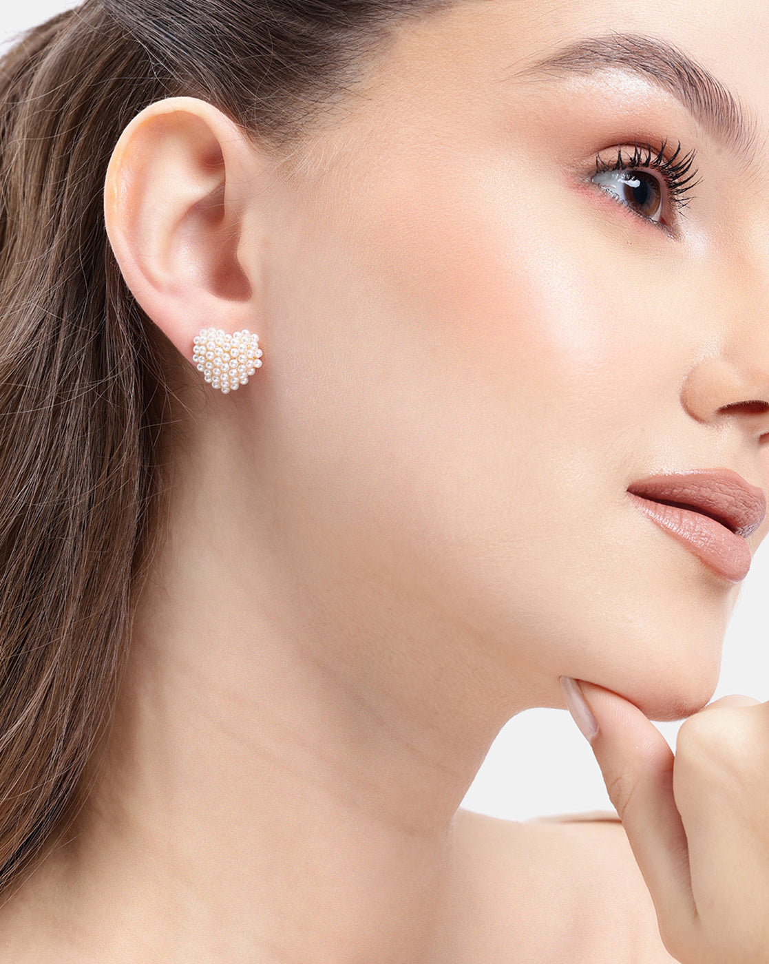18kt Gold Plated Pearl Heart Stud Earring