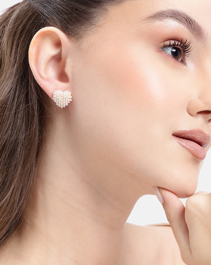18kt Gold Plated Pearl Heart Stud Earring