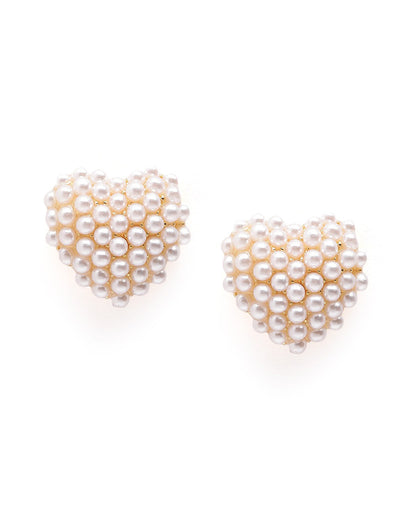 18kt Gold Plated Pearl Heart Stud Earring