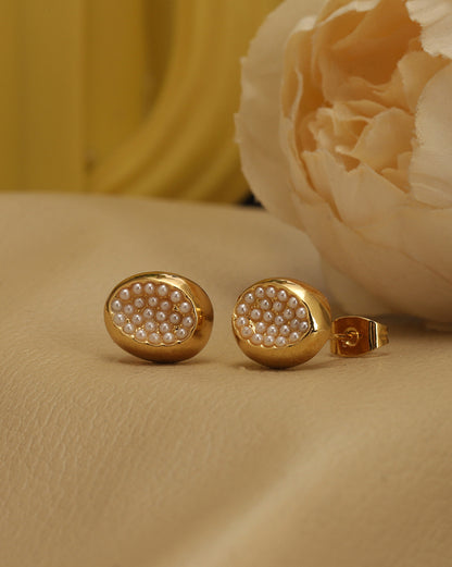 18kt Gold Plated Pearl Oval Stud Earring