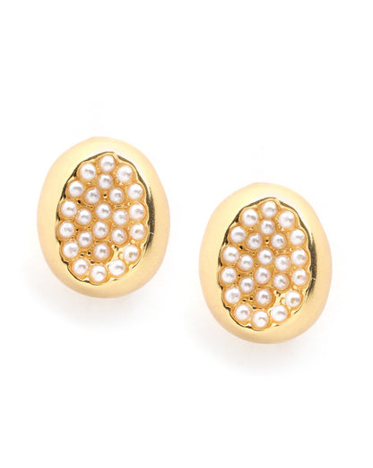 18kt Gold Plated Pearl Oval Stud Earring
