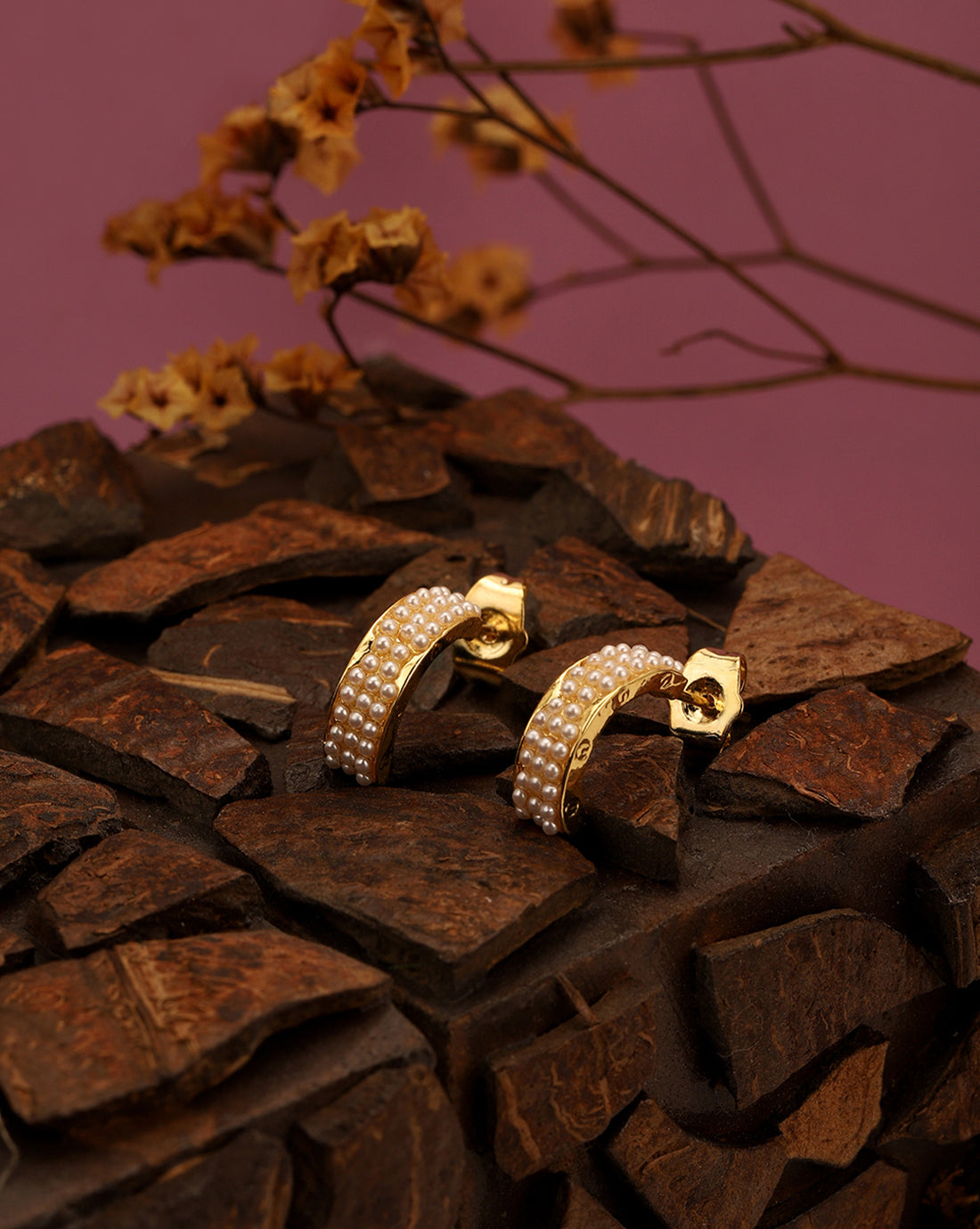 18kt Gold Plated Pearl Half Hoop Earring