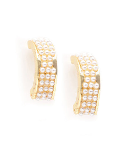 18kt Gold Plated Pearl Half Hoop Earring