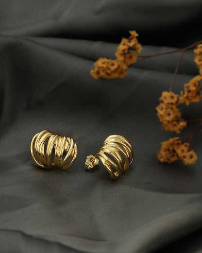 18kt Gold Plated Contemporary Spiral Half Hoop Earring