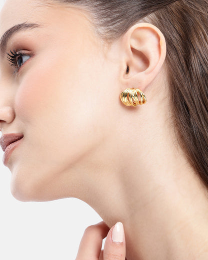 18kt Gold Plated Contemporary Spiral Half Hoop Earring