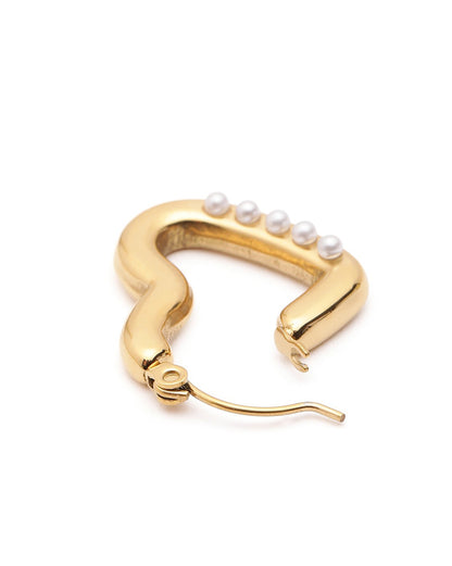 18kt Gold Plated Pearl and Heart Hoop Earring