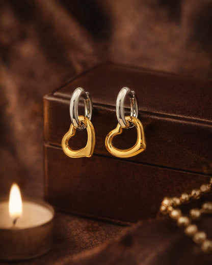 Gold and Silver Plated Dangling Heart Hoop Earring