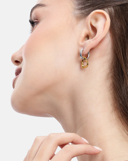 Gold and Silver Plated Dangling Heart Hoop Earring