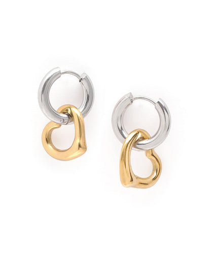 Gold and Silver Plated Dangling Heart Hoop Earring