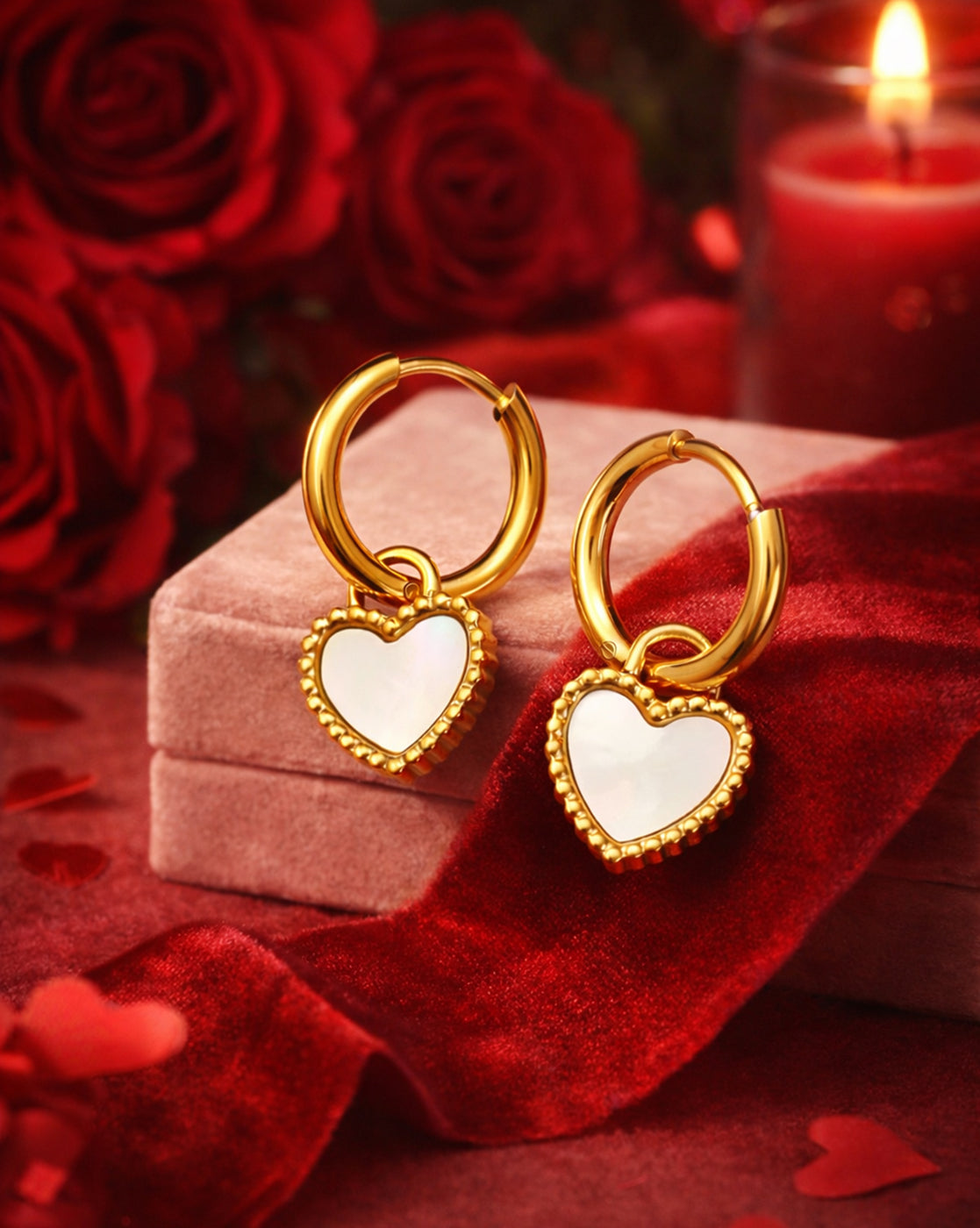 18kt Gold Plated Shell Inlay and Heart Hoop Earring