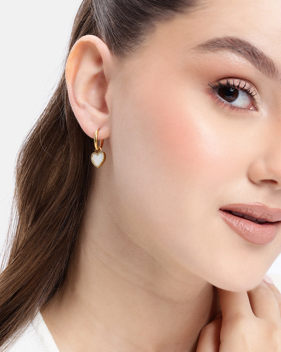18kt Gold Plated Shell Inlay and Heart Hoop Earring