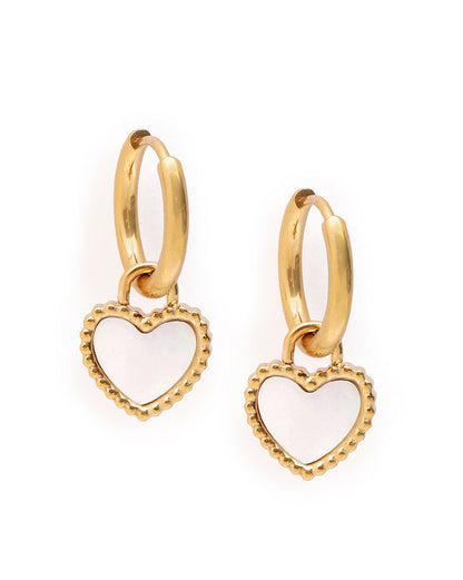 18kt Gold Plated Shell Inlay and Heart Hoop Earring