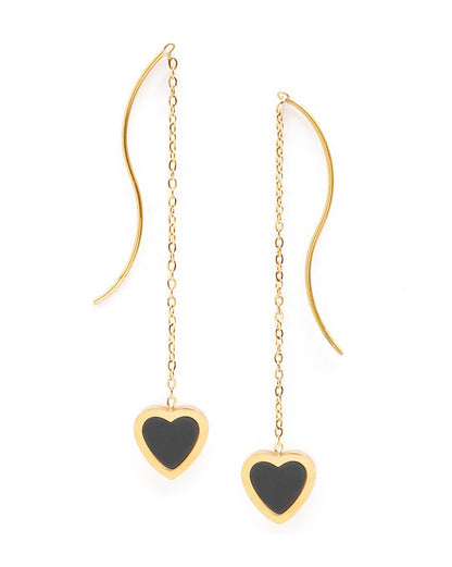 18kt Gold Plated Black Enamel Heart Threader Earring