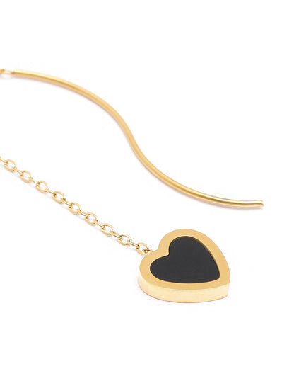 18kt Gold Plated Black Enamel Heart Threader Earring