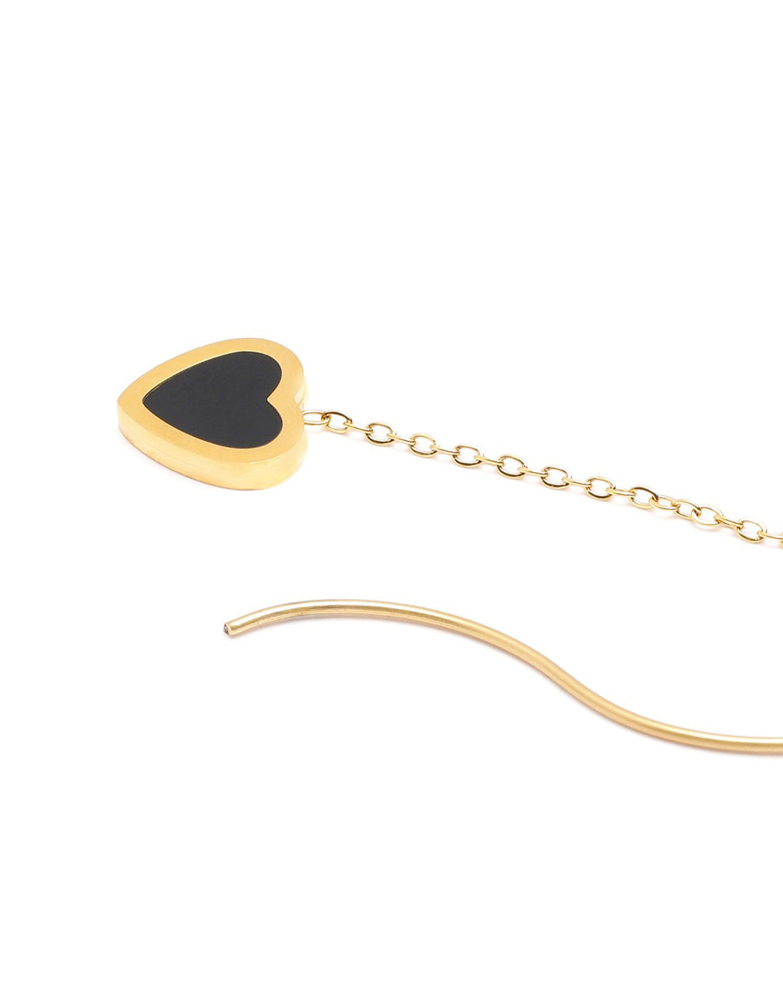 18kt Gold Plated Black Enamel Heart Threader Earring