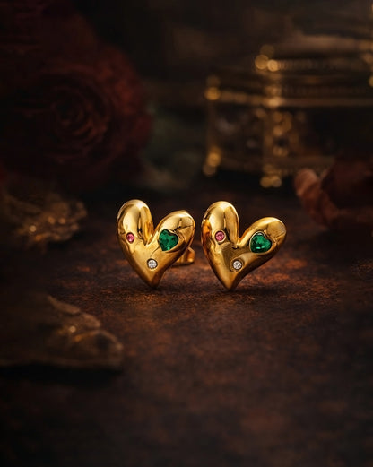 18kt Gold Plated Bejewelled Heart with Stone Stud Earring