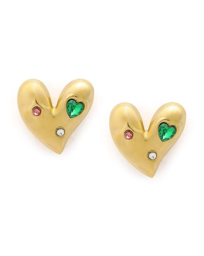 18kt Gold Plated Bejewelled Heart with Stone Stud Earring