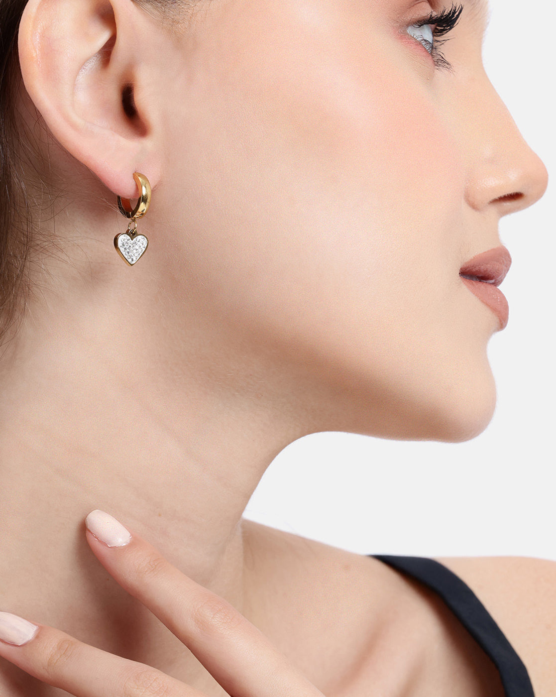 18kt Gold Plated CZ Dangling Heart Hoop Earring