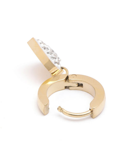 18kt Gold Plated CZ Dangling Heart Hoop Earring