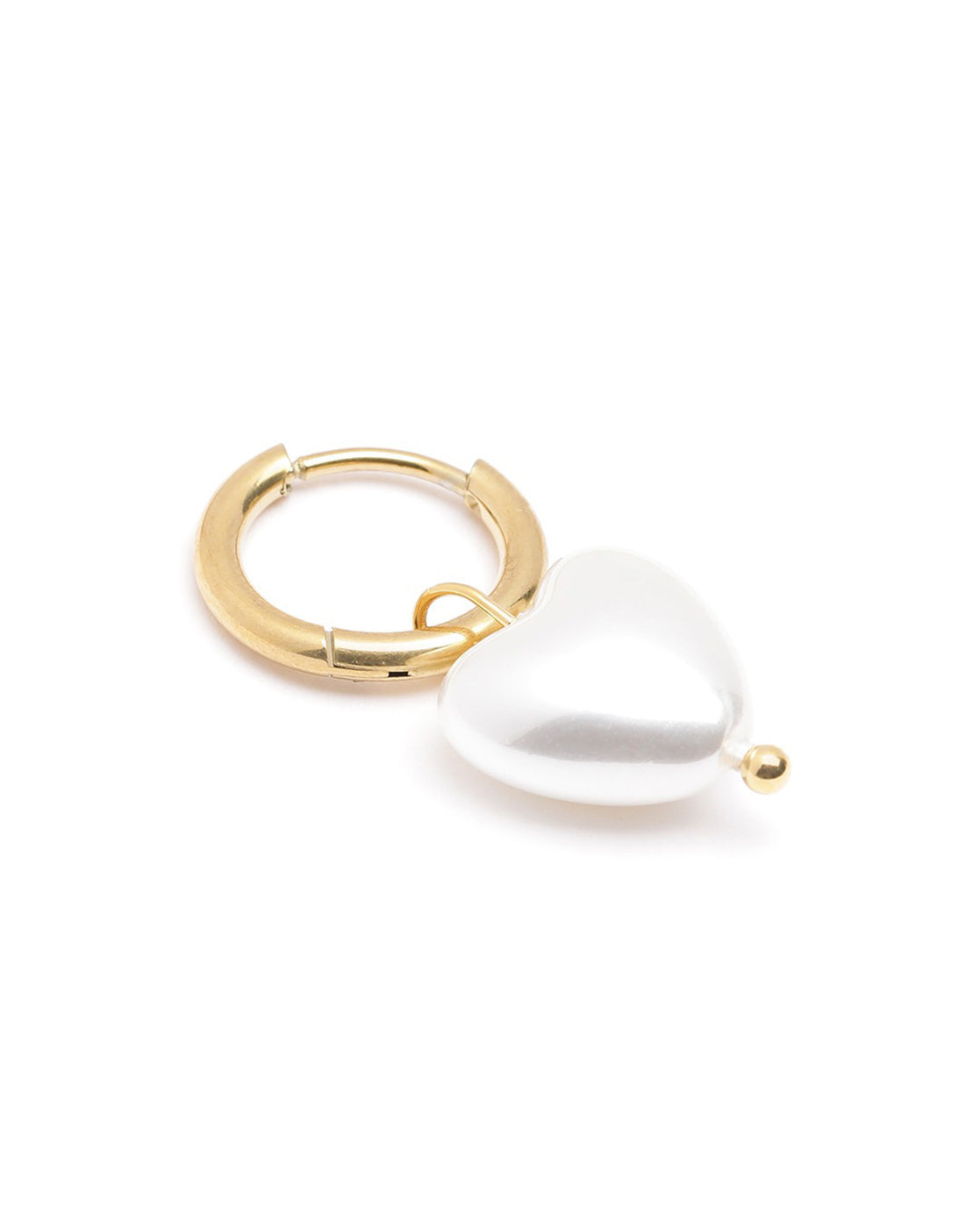18kt Gold Plated Dangling Pearl Heart Hoop Earring