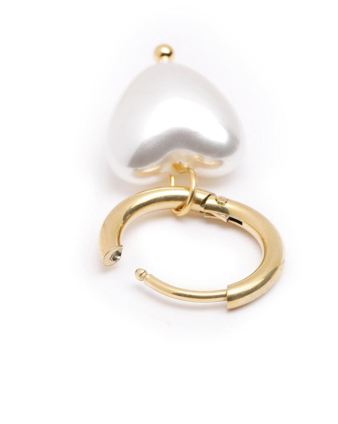 18kt Gold Plated Dangling Pearl Heart Hoop Earring