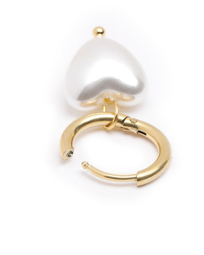 18kt Gold Plated Dangling Pearl Heart Hoop Earring