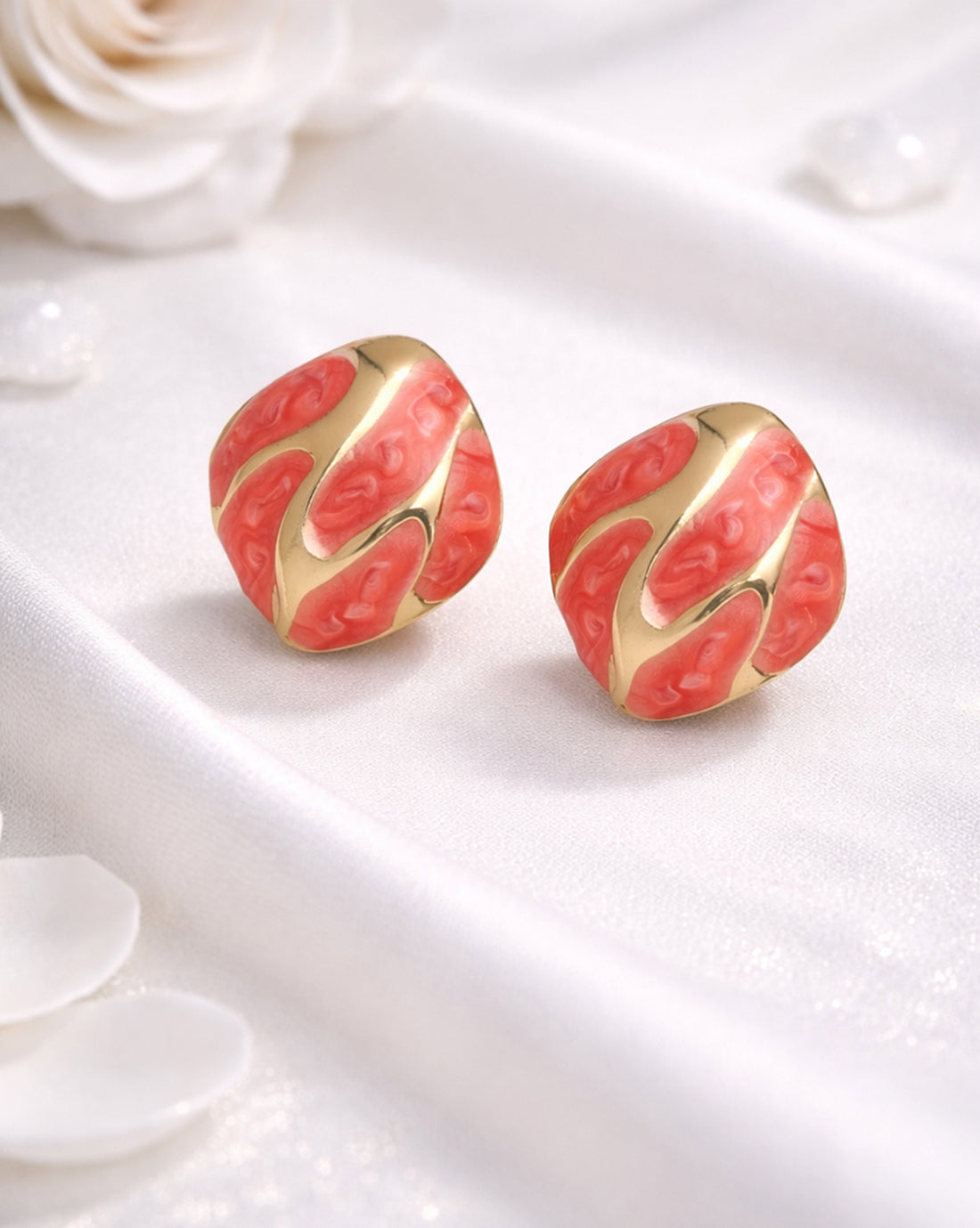 Gold Plated Enamel Bold  Stud Earring
