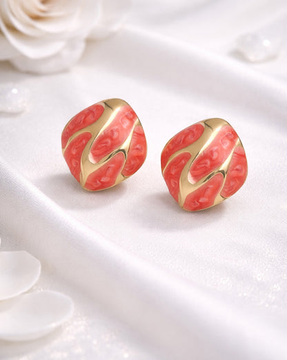 Gold Plated Enamel Bold  Stud Earring