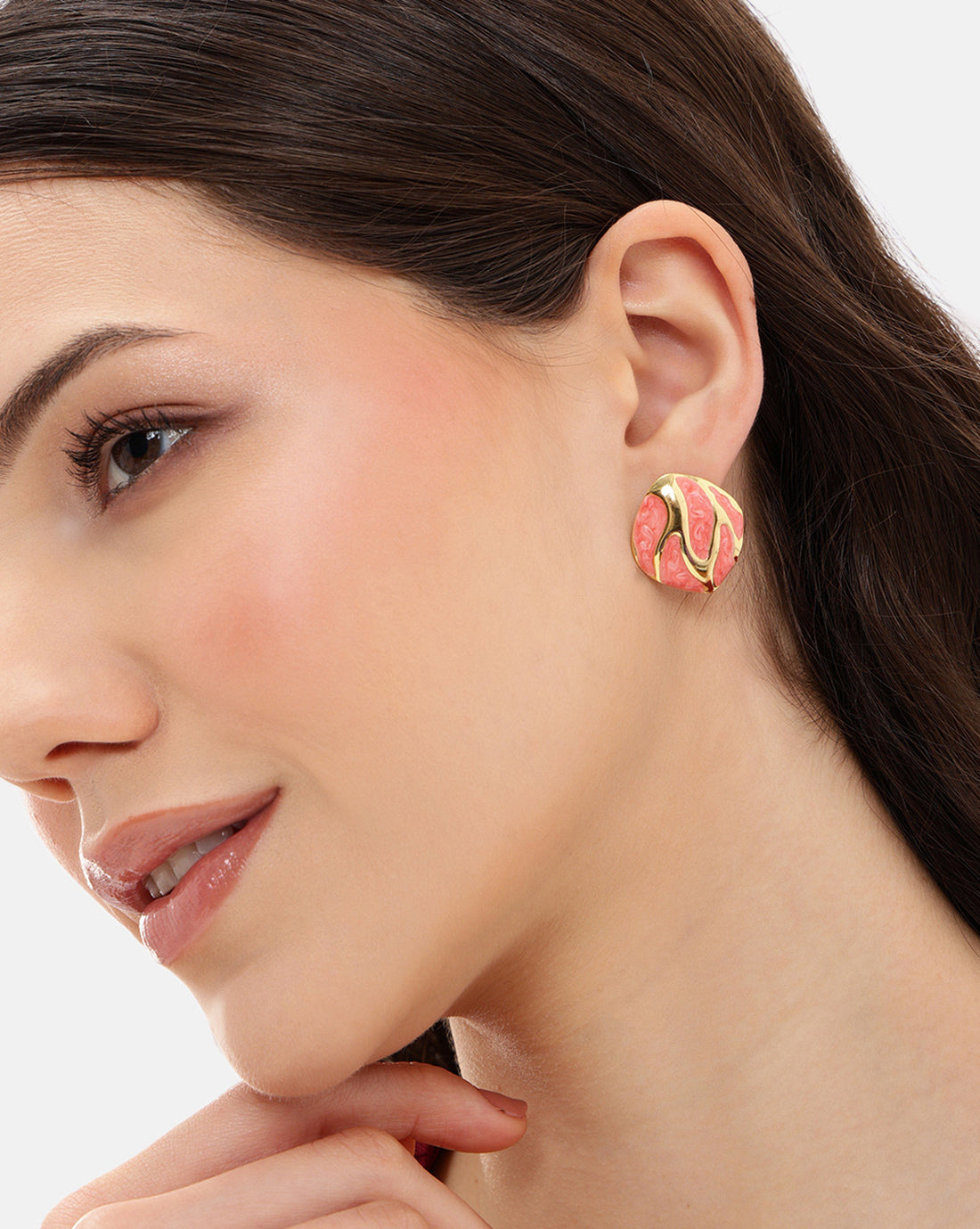 Gold Plated Enamel Bold  Stud Earring