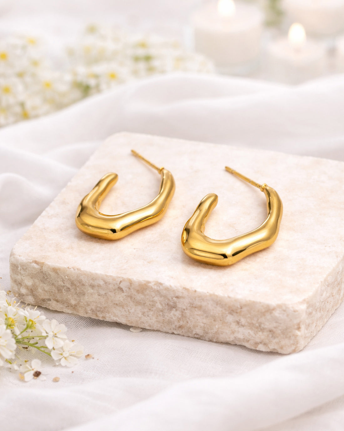 Gold Plated Sculpted Half Hoop Earrings