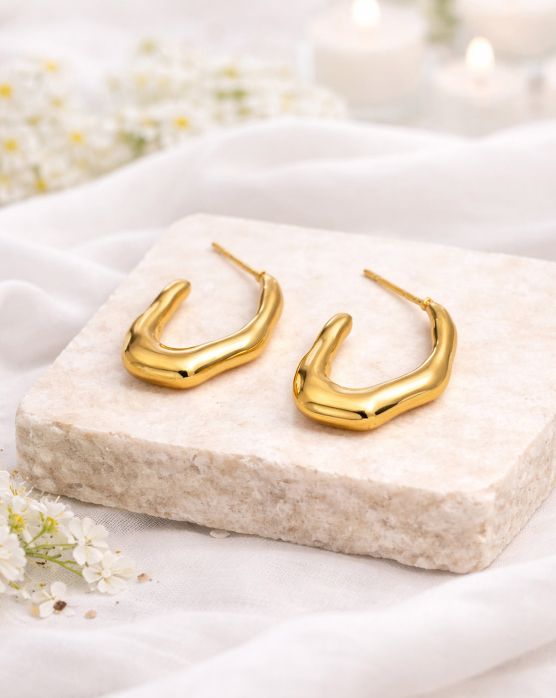 Gold Plated Sculpted Half Hoop Earrings