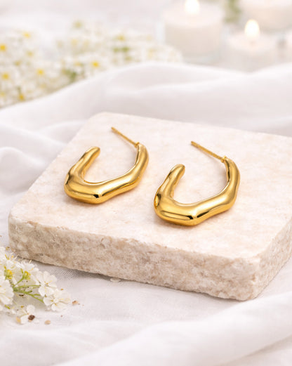 Gold Plated Sculpted Half Hoop Earrings