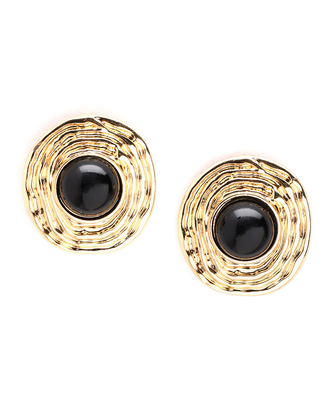Gold Plated Halo Black Stone Earrings
