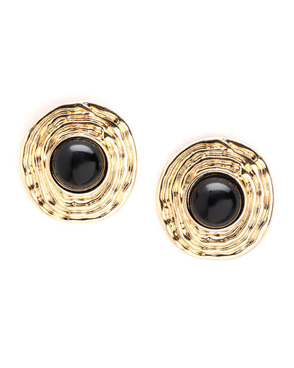 Gold Plated Halo Black Stone Earrings