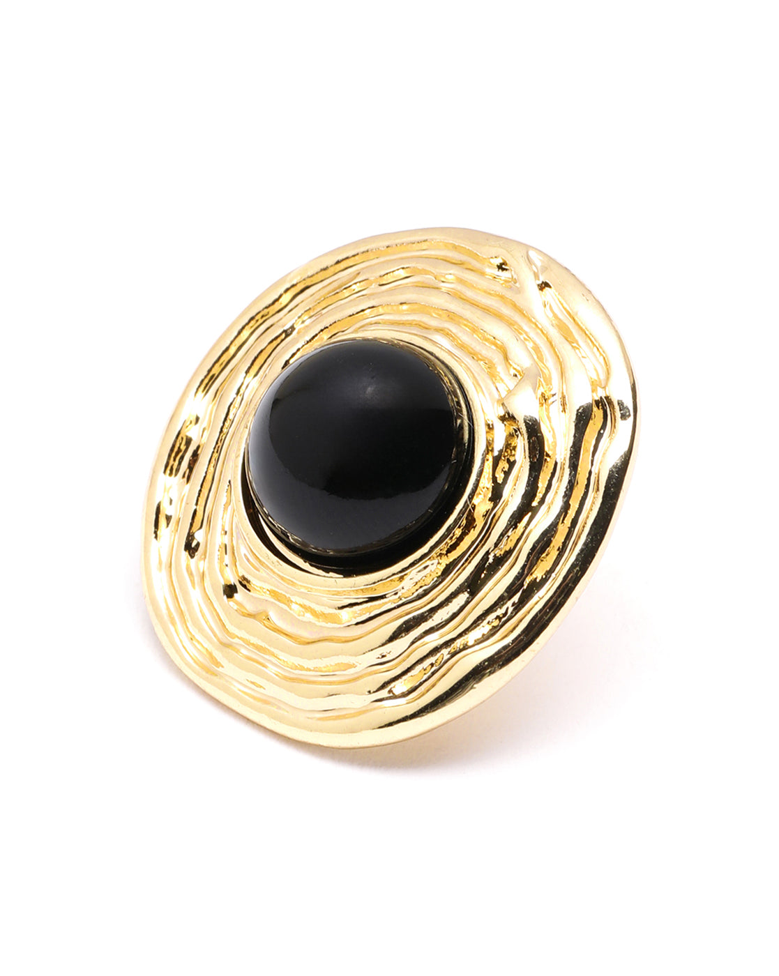 Gold Plated Halo Black Stone Earrings