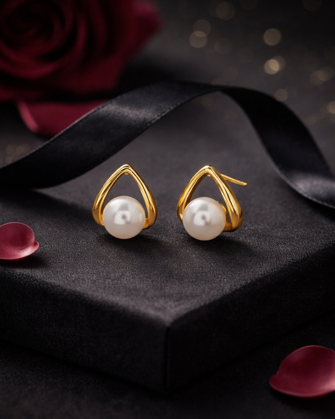 Gold Plated Floating Pearl Stud Earrings