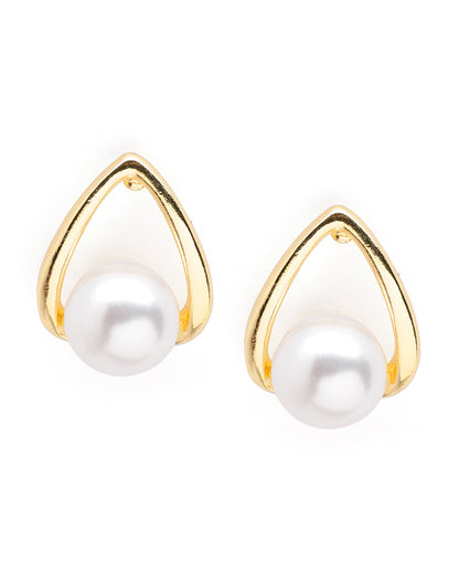 Gold Plated Floating Pearl Stud Earrings