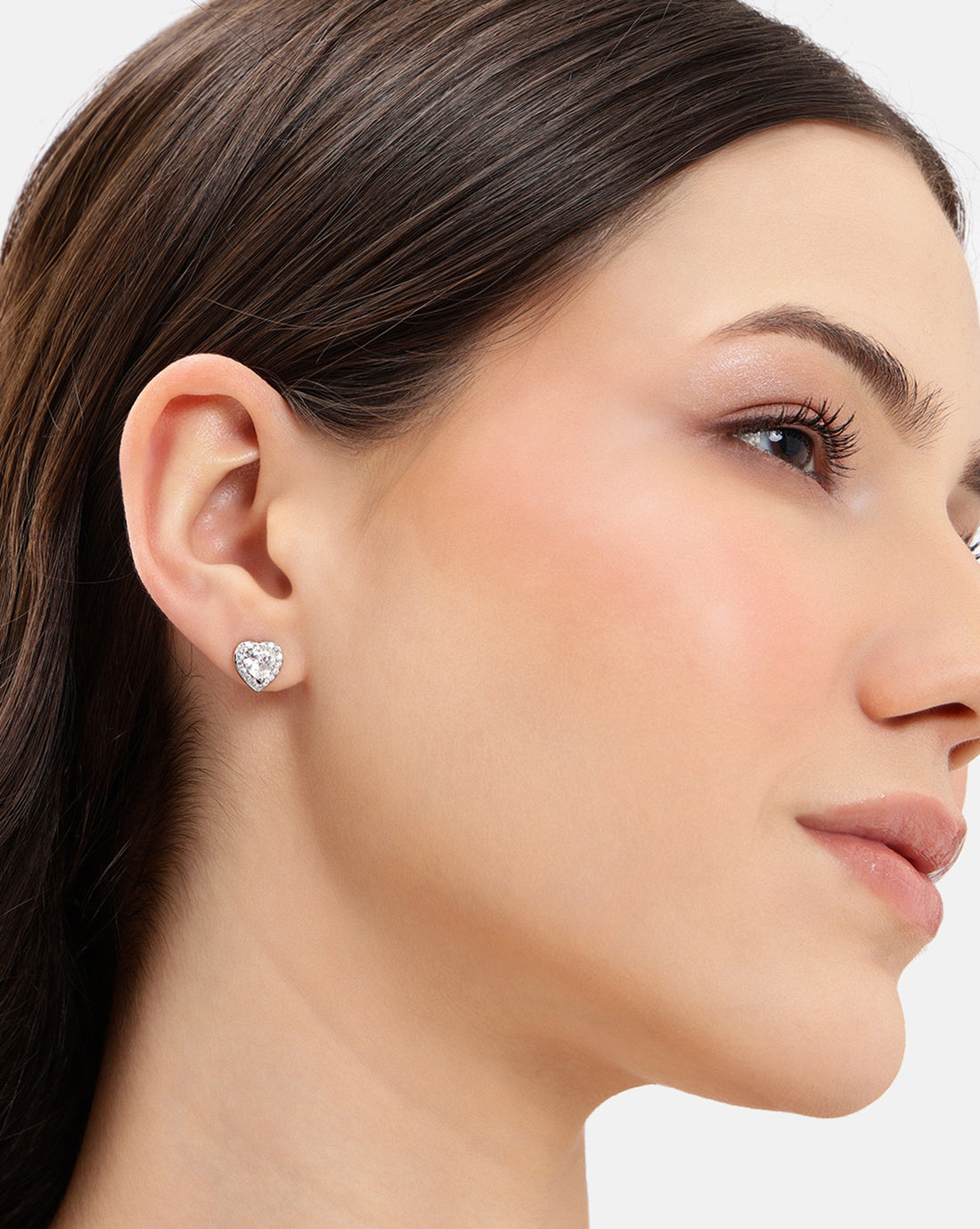 Silver Plated CZ Mini Heart Stud Earring